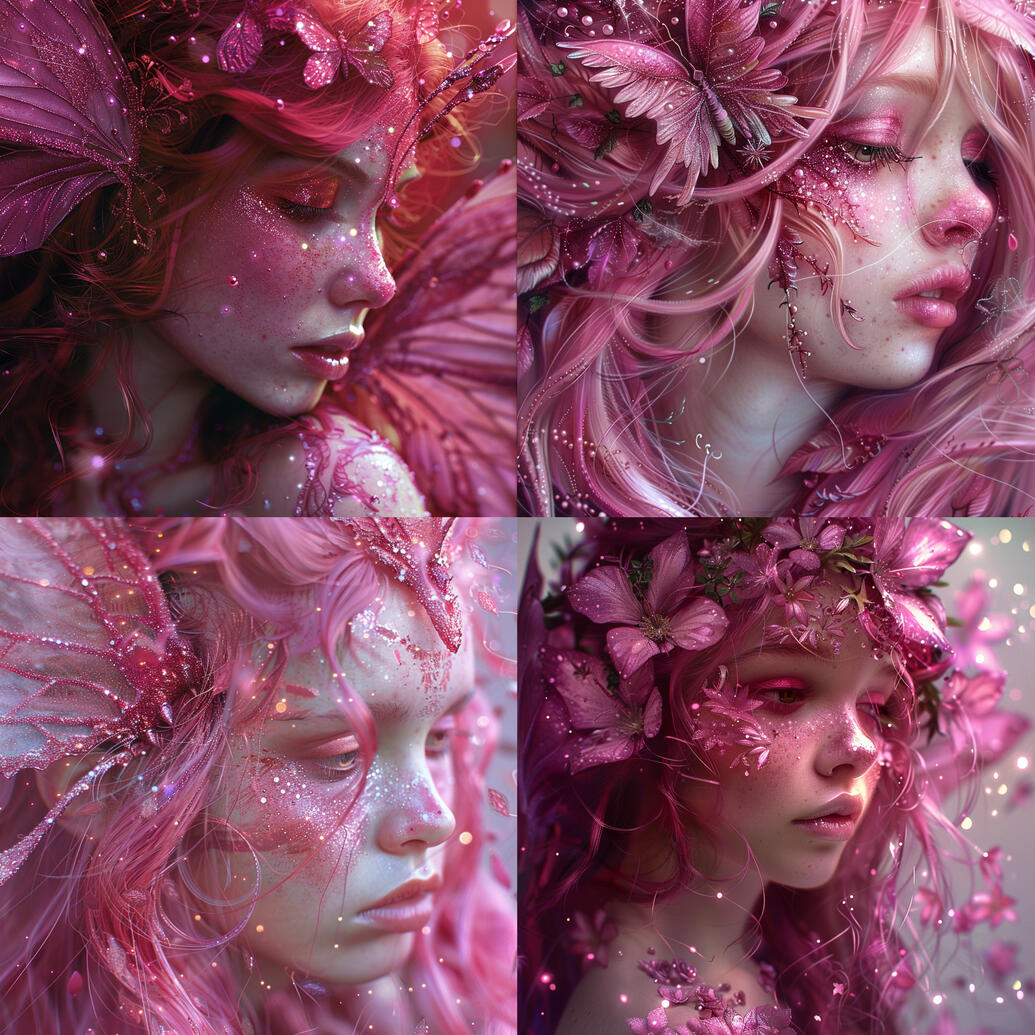 beautiful fairy, garnet hair, pink, sparkles 7.24